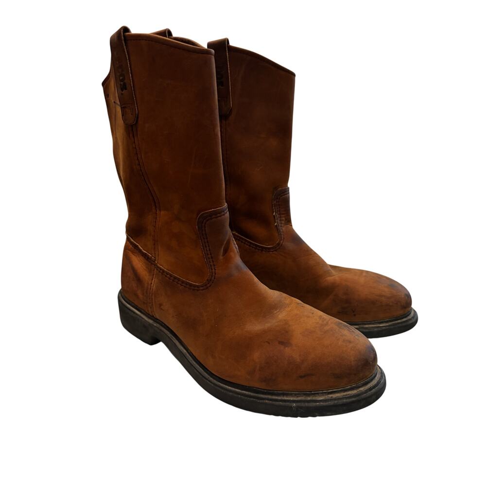 Red Wing Pecos Brown Leather Pull-On Work Boots Men's Size 10 D EH Rated